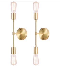 Gold Vanity Lights, 2-Light Bathroom Light Fixtures Over Mirror Brass Sconce Modern Semi Flush Mount Ceiling Light Fixture for Toilet Bedroom Living D