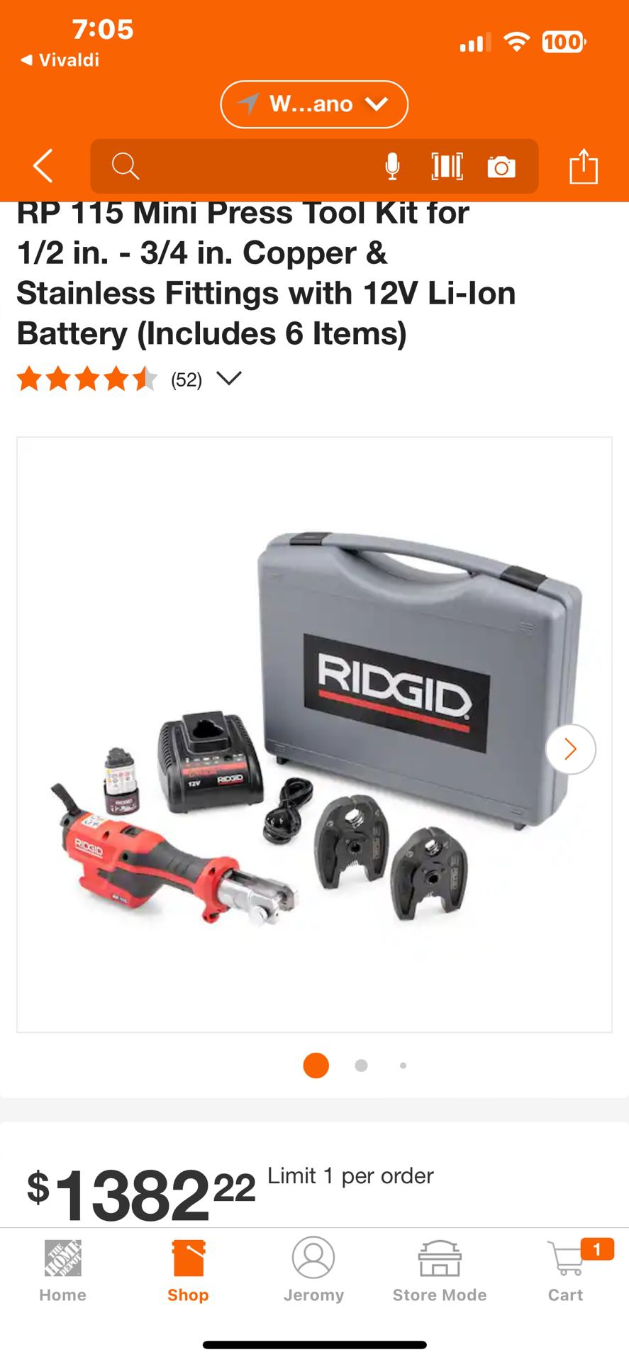 Ridgid Pro Press Mini Including 1/2” and 3/4” head + Batteries & charger