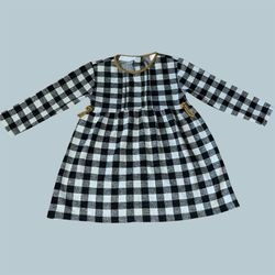 Zara Plaid flannel long sleeve Dress size 3-4 years Cozy soft dress in black & white plaid with brown/mustard yellow accents.