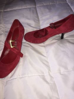 Red kitten heels