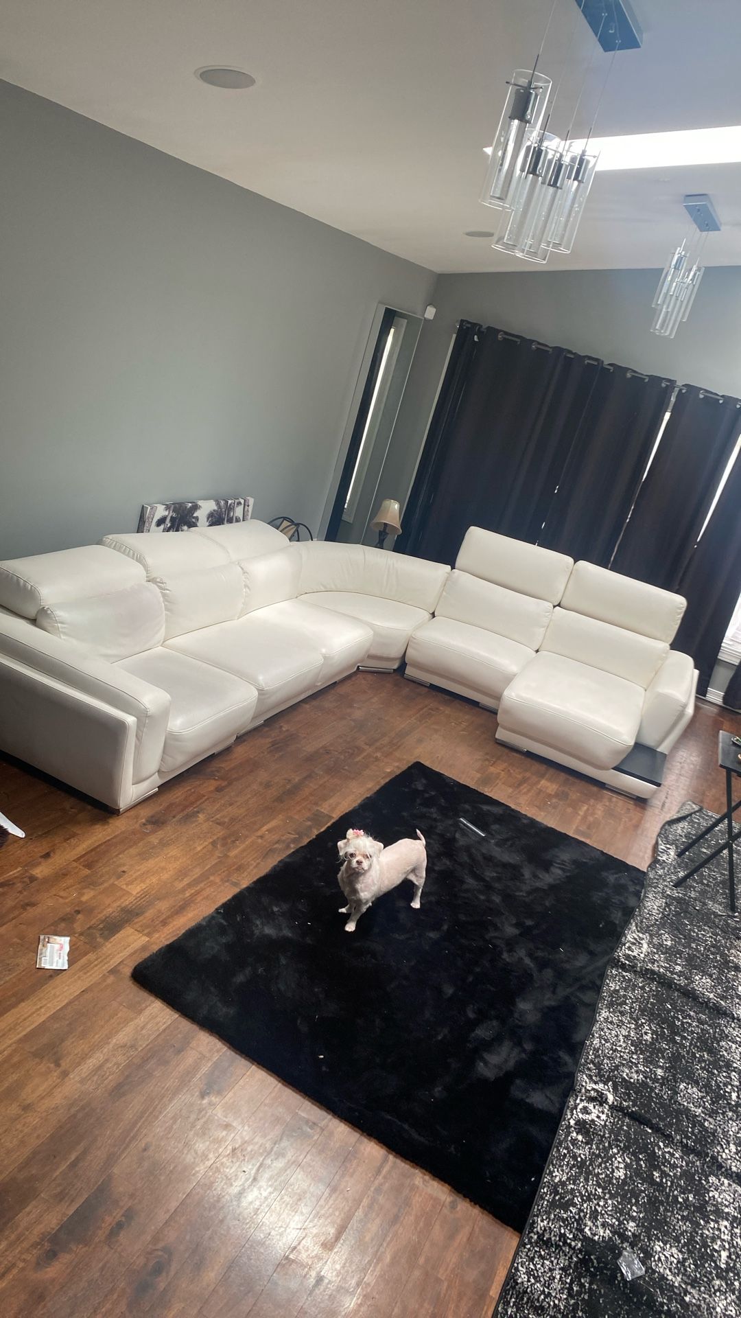 5pc White Italian Leather & Vinyl Sectional (Large)