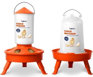 Chick Feeder and Waterer Kit, Top Fill 1.5kg Chick Feeder and 1.5L Chick Waterer with 3 Adjustable Heights 