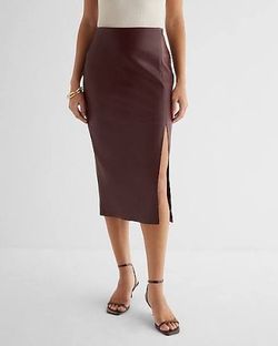 Express Super High Waisted Faux Leather Side Slit Midi Skirt