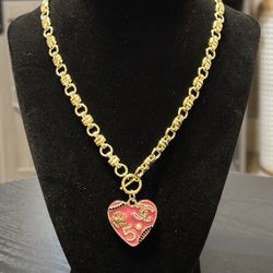 CC Pink Heart Pendant Gold Chain Necklace