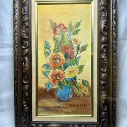 Original Ruby C. Dobesh Oil Painting – Mid-Century Floral Panel