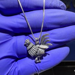 925 Solid Sterling Silver Rooster Pendant 1" Necklace Box Chain 1mm 18" 4.2 Grams