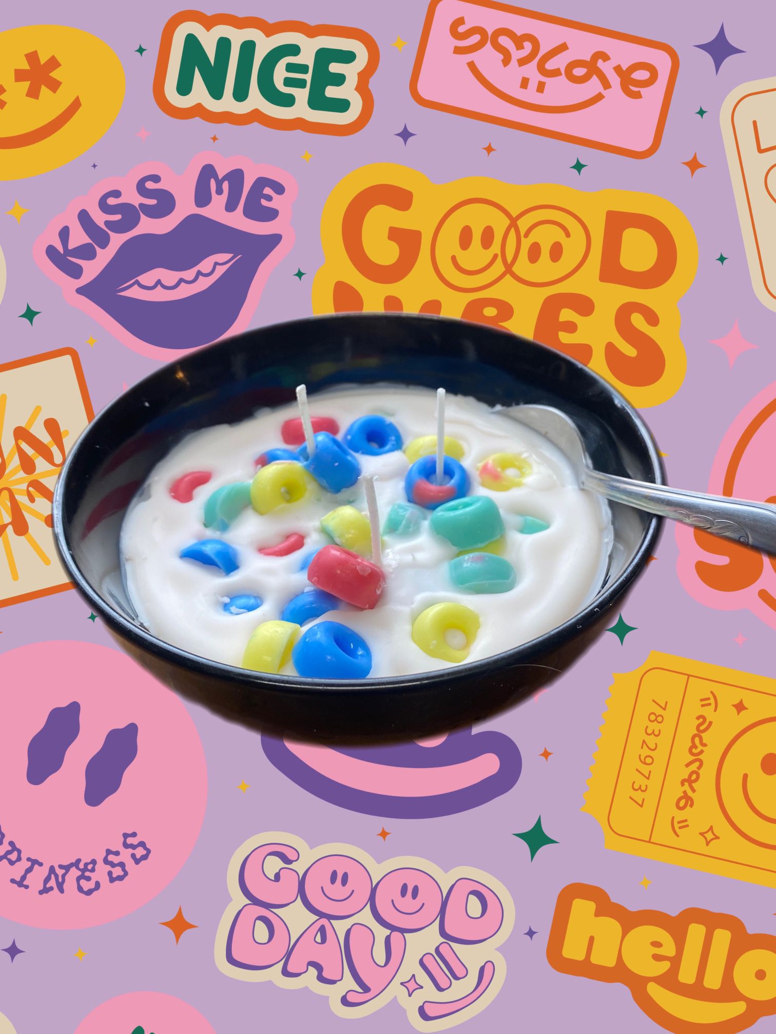 Large Bowl of Fruit Loop Cereal 3 Wick Candle