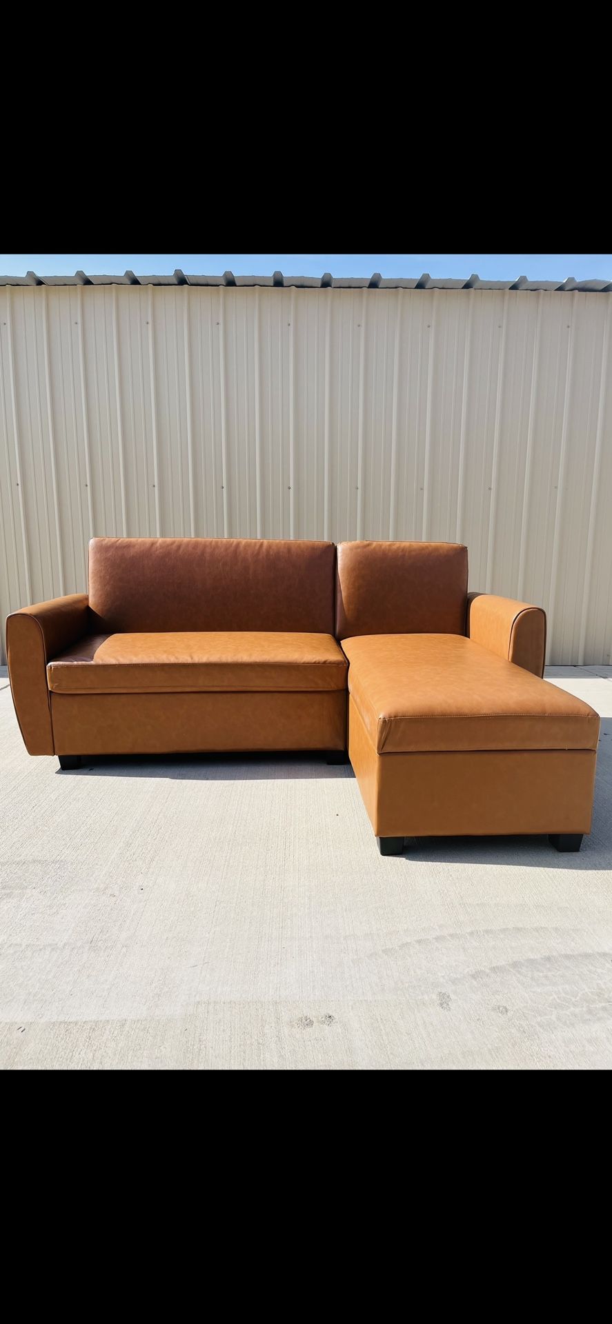 New Camel Faux Leather L-Shape Sofa
