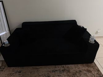 Black Fabric Loveseat with Cup Holders