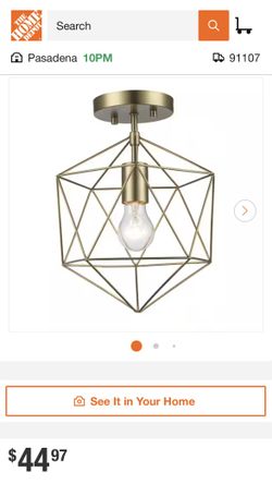 Winfield 9.5 in. 1-Light Gold Semi-Flush Mount Ceiling Light Fixture with Geometric Cage