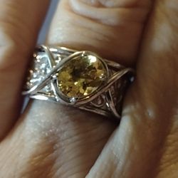 Two For The Price Of One! Sterling Silver Bands With A Citrine Solitaire.