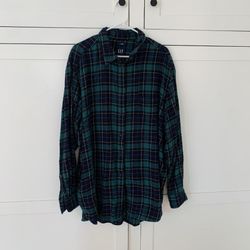 Gap Big Shirt Blue Green Flannel Size XL Tall