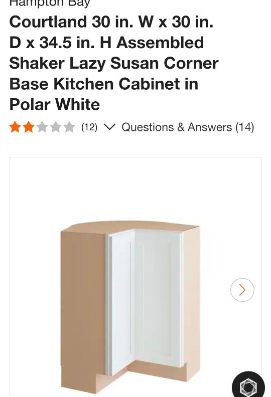 Courtland 30 in. W x 30 in. D x 34.5 in. H Assembled Shaker Lazy Susan Corner Base Kitchen Cabinet in Polar White