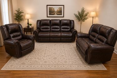 Raymour & Flanigan Leather Sofa, Loveseat & Chair Set