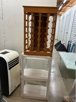 wine rack and plastic shelves