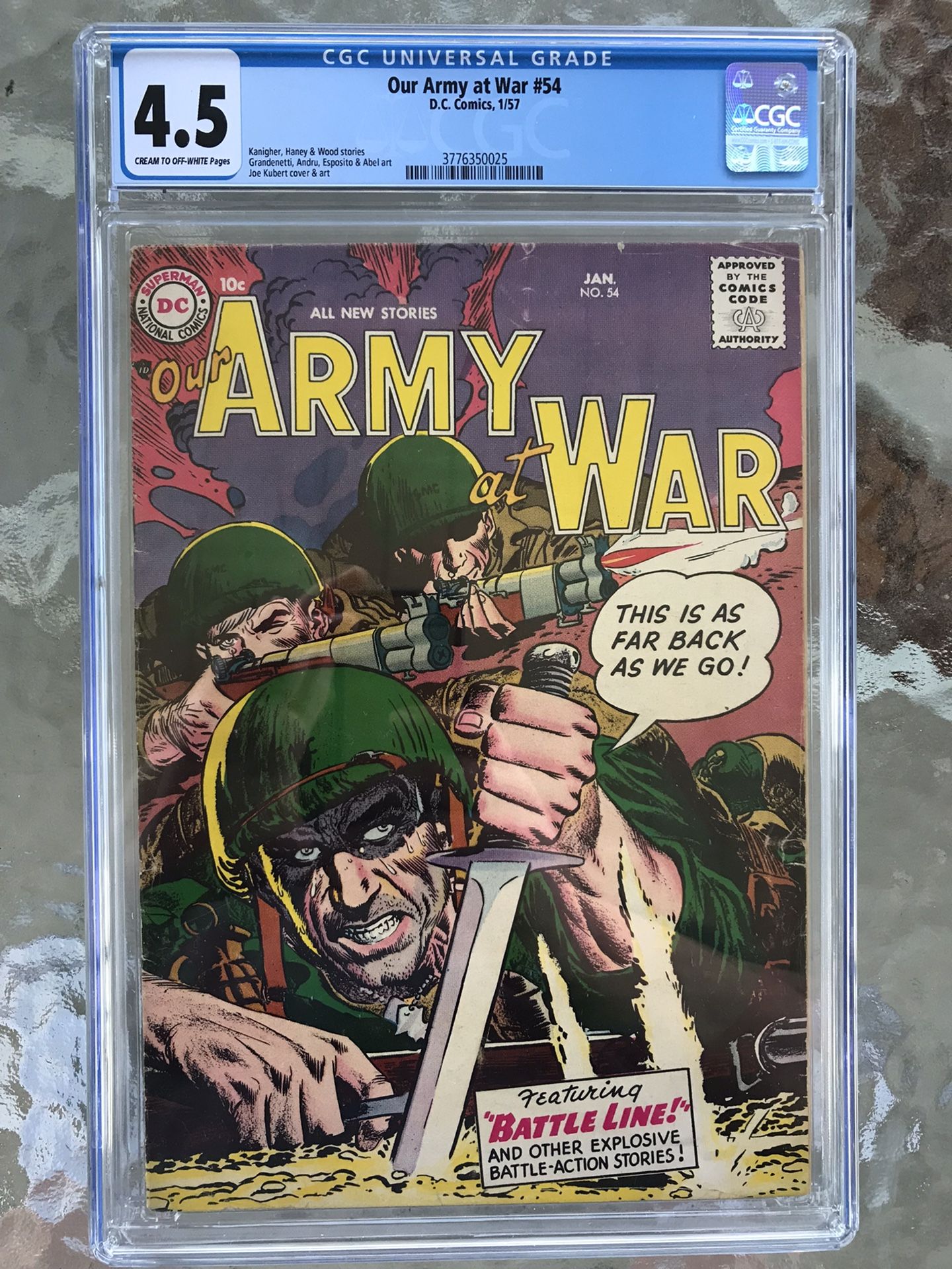 Our Army at War #54 (1957) CGC 4.5 — Classic Joe Kubert War Cover and Art