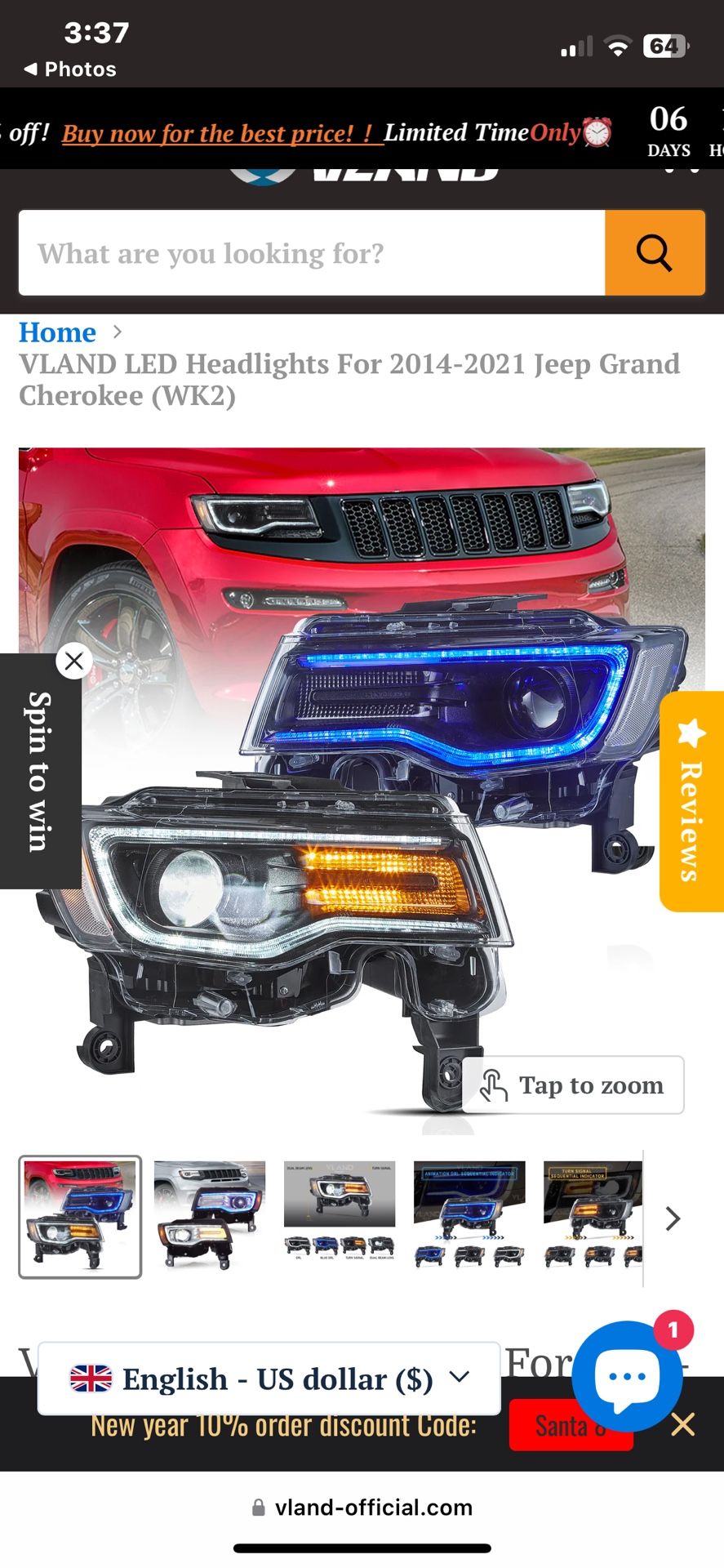 Vland 2014–2024 Jeep Grand Cherokee Front Headlights LED New In Box