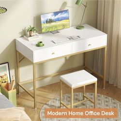 White and Gold Desk or Vanity