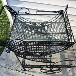 Patio furniture Iron Black bar cart or Garden plant Holder wheels