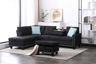 L Shaped Modular Sectional Sofa with Chaise Lounge and Storage Ottoman