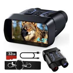 Night Vision Goggles, 4K UHD Video & 36MP Image Infrared Night Vision Binoculars with 4.5″ Screen, 4500mAh Rechargeable Battery, 32GB TF Card, 8X Digi