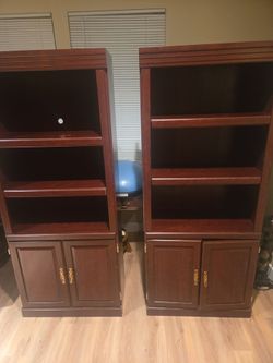 Pair of Cherry Wood Bookcases with Cabinet Base