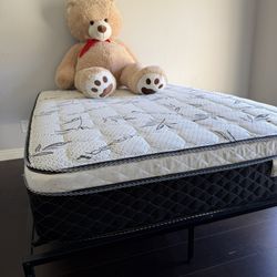 New Beautiful Bamboo Mattress Queen With 12” Pillow Top; Metal Bed Frame