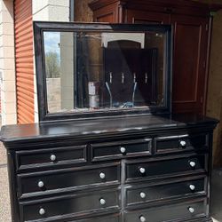 solid wood 9 drawers dresser with mirror espresso/black sturdy good quality L68”*D19”*H38”