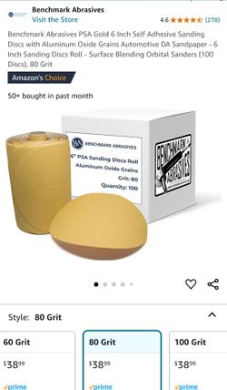 PSA Gold 6 Inch Self Adhesive Sanding Discs with Aluminum Oxide Grains Automotive DA Sandpaper - 6 Inch Sanding Discs Roll