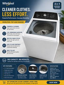 WHIRLPOOL 2-IN-1 TOP LOAD WASHER.. FREE DELIVERY