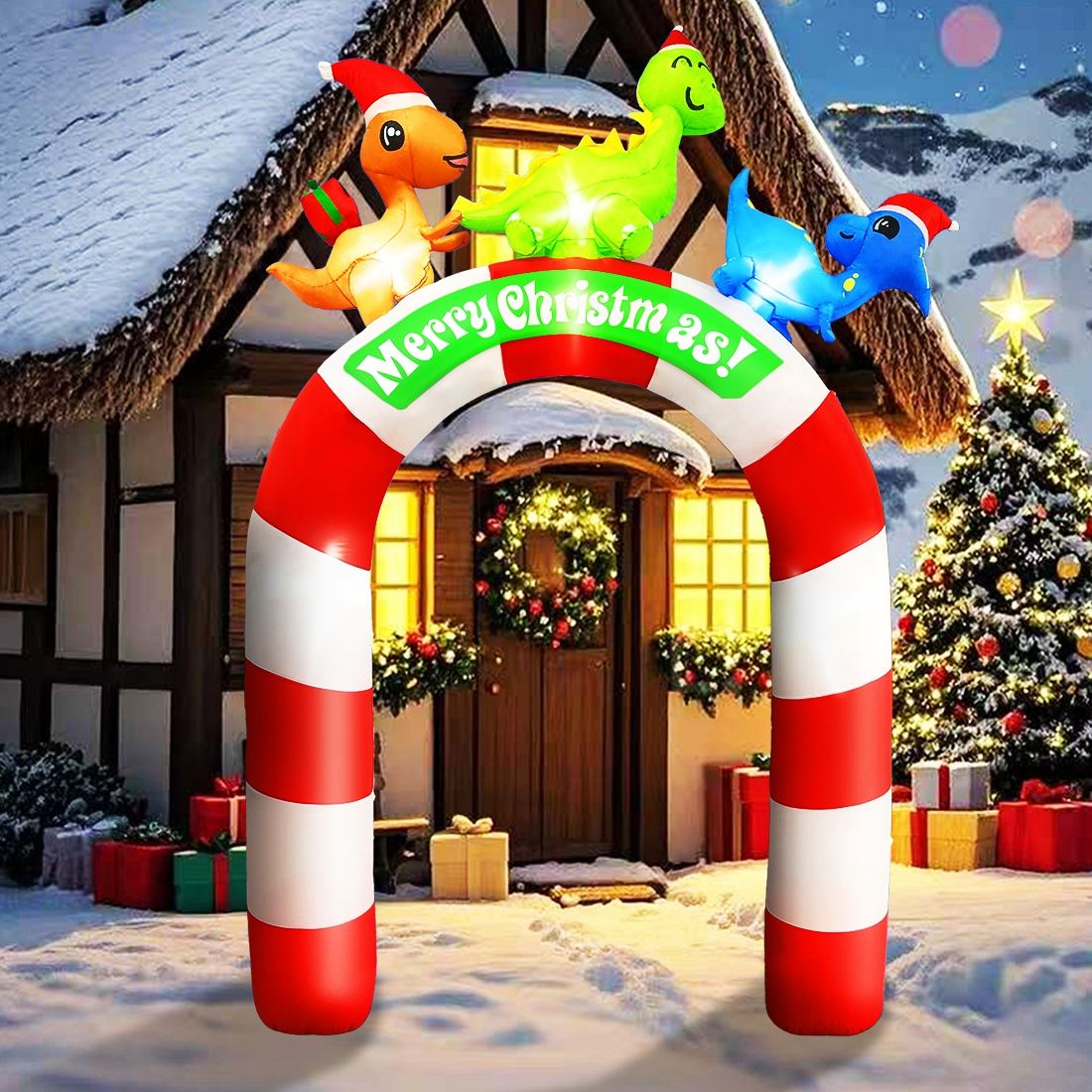 10FT Inflatable Christmas Archway Outdoor Decorations, Dinosaur Arch Blow Up Yard Decorations