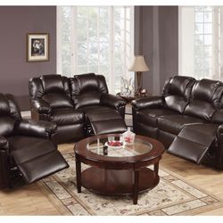 Brown Faux Leather Motion Sofa Set 