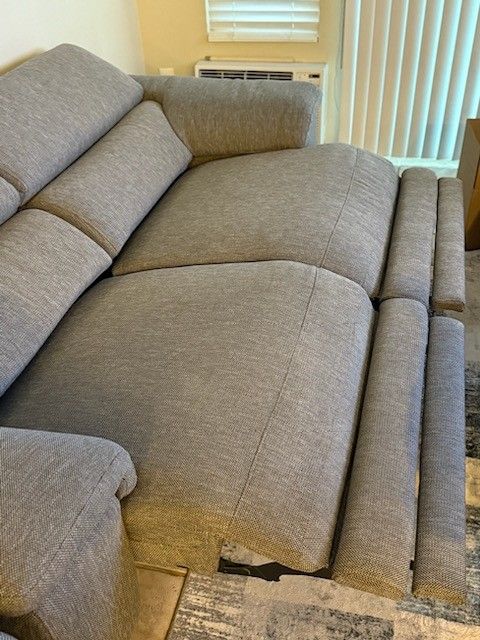 Reclining Sofa With Adjustable Headrests. Loveseat And Chair Set From Living Spaces.