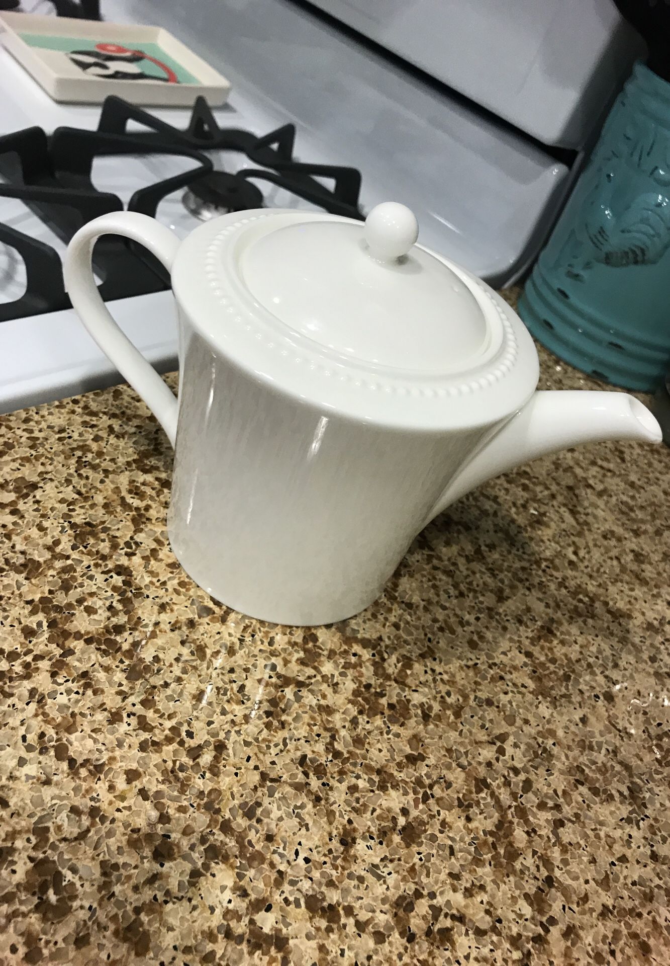 Crate & Barrel white pearl bone China teapot