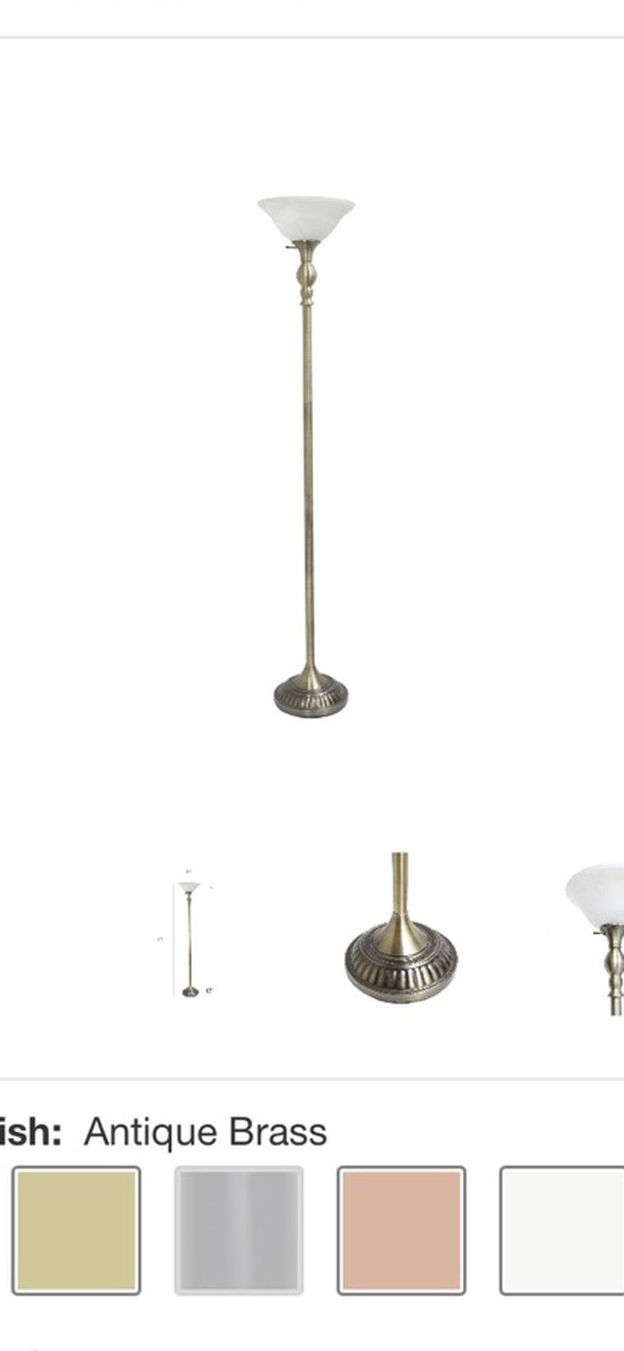 Elegant Designs 71 in. 1-Light Antique Brass Torchiere Floor Lamp with Marbleized White Glass Shade