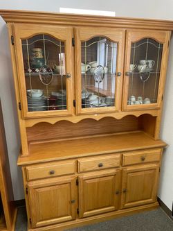 China Hutch / Buffet - Two Piece Solid Oak, Excellent Condition - delivery available for a fee