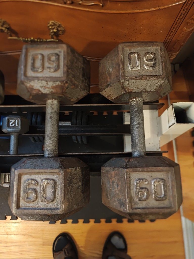 60lb Metal Hex Dumbbells