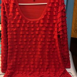 Red Ruffled Long Sleeve Shirt. Size Large