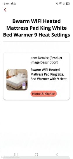 Bwarm WiFi Heated Mattress Pad - King Size