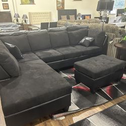 Modern Microfiber Sectional Sofa Set