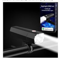 Bike Light Headlight 1200lumens 10W CREE led, Compatible with Apple FindMy APP, 3+1Modes，Front Bicycle Light Rechargeable Waterproof for Road Cycling,