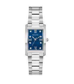 Bulova Classic Stainless Steel Diamond Rectangle Blue Dial Women's Quartz Watch, 21mm Item 260-60 | Model 96P262  Brand Case Material Delivery Type Di
