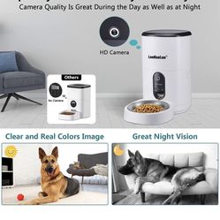 Automatic Dog Feeder HD 1080P Camera Cat Feeders 6L WiFi Smart Pet Feeder with APP Control Timer Settings Dispense Food Two Way Audio Recording Motion