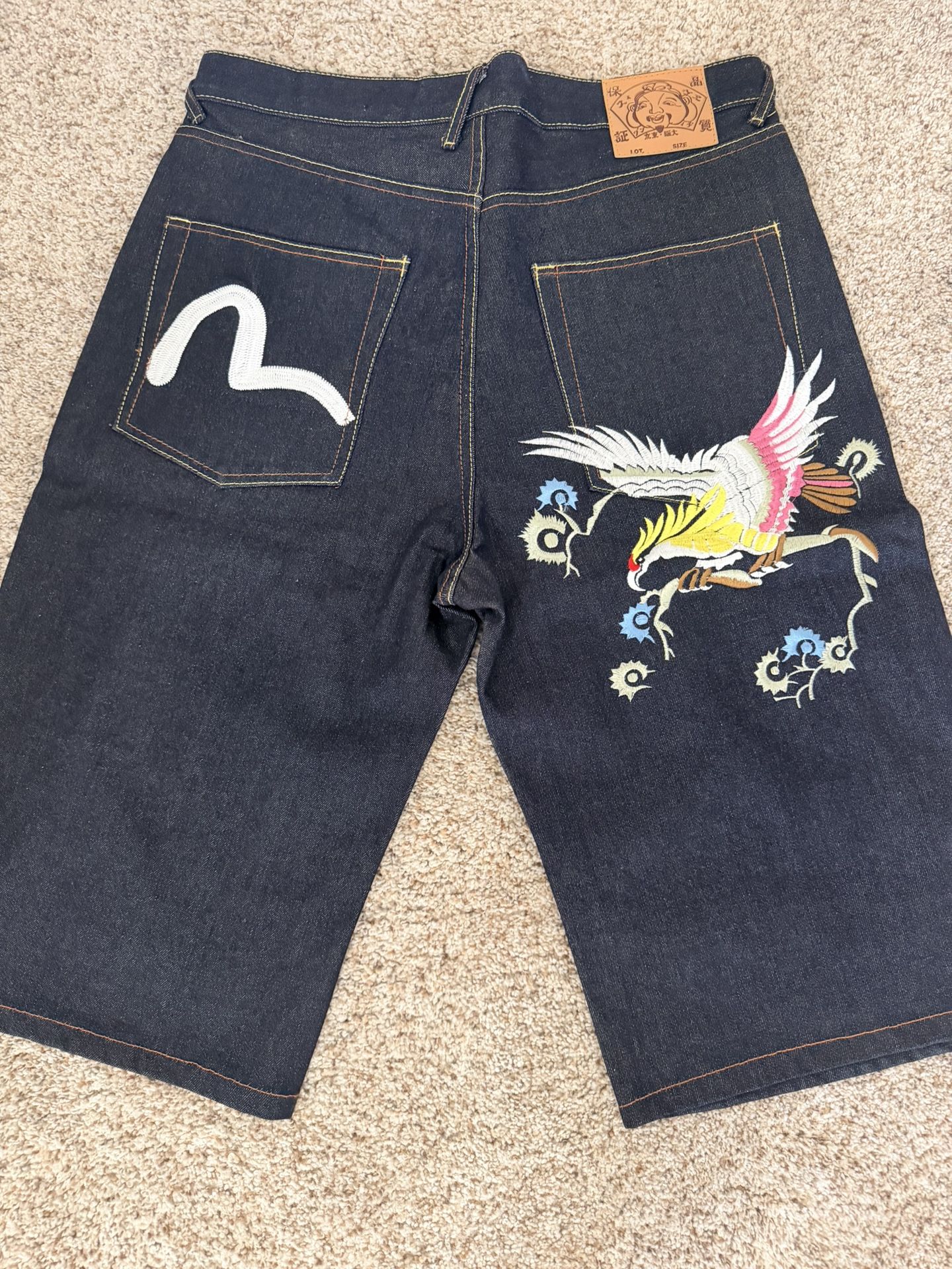 New Seagull print Evisu shorts mens