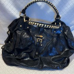 Halston Heritage  Leather Boho Bag Black Purse With Gold Hardware & In Strap