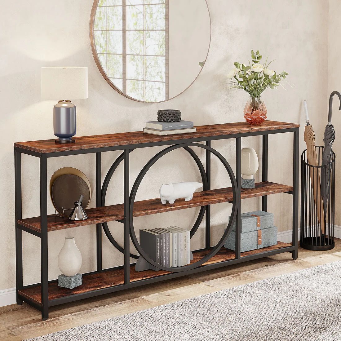 70.9" Console Table, Narrow Sofa Table with 3 Tier Storage Shelves