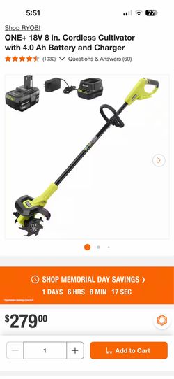 Ryobi One +18V Cordless Cultivator Kit
