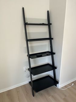 5-Tier Black Ladder Shelf | Leaning Bookcase | Display Shelf