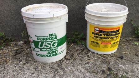 5 Gallon buckets of “USG Ready Mix Joint Compound” and “Super Thoroseal Waterproof Coating”.  $8 Each OR BOTH For $10!