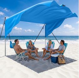 MoKo Beach Shade Canopy, 100 Sq.Ft. Wind-Supported Sunshade Sail for 4-6 People, Lightweight Easy Setup Beach Tent with UPF 50+ Sun Protection for Fam